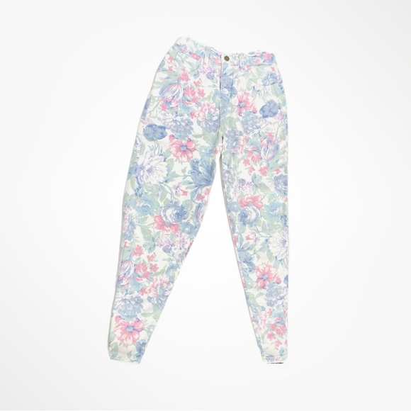 Zena Vintage 1980s 1990s Pastel Floral High Rise Denim Mom Jeans - Picture 2 of 7